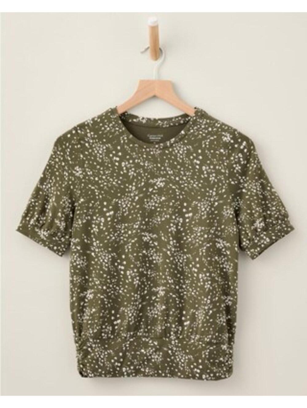 Garnet Hill Carlyn Comfort Knit Top Green Abstract Floral Print Size Large